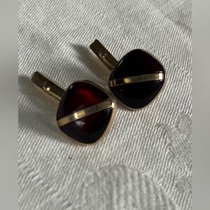 Signed Swank Vintage 1940's Red Lucite Gold Tone Cufflinks